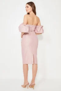 TRENDYOLMİLLA Pink Arched Lined textured Kendinden Patterned Weaving Chic Evening Gown Dress - Image 6