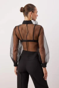 TRENDYOLMİLLA Black Transparent Weaving Tulle Blouse - Image 4