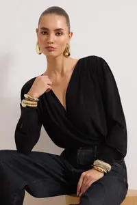 TRENDYOLMİLLA Black wrap Knitting snaps Bodysuit .D.0029 - Image 2
