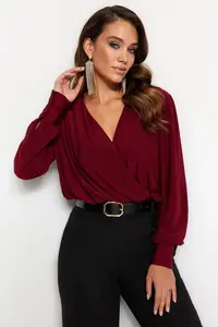TRENDYOLMİLLA Dark Burgundy wrap snaps Knitting Bodysuit .D.0029