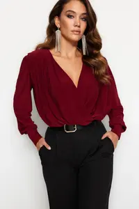 TRENDYOLMİLLA Dark Burgundy wrap snaps Knitting Bodysuit .D.0029 - Image 2