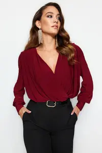 TRENDYOLMİLLA Dark Burgundy wrap snaps Knitting Bodysuit .D.0029 - Image 3