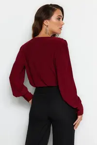 TRENDYOLMİLLA Dark Burgundy wrap snaps Knitting Bodysuit .D.0029 - Image 6