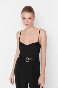 TRENDYOLMİLLA Black Heart Yaka Sleeveless Lace Detailed Bottom snaps Bodysuit .D.00009 - Image 2