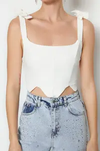 TRENDYOLMİLLA Ecru Crop underwire Weaving Bustier - Image 2