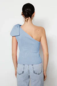 TRENDYOLMİLLA Light Blue Single Arm Bow Detailed Knitwear Blouse - Image 6