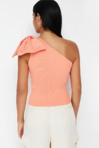 TRENDYOLMİLLA Orange Single Arm Bow Detailed Knitwear Blouse - Image 6