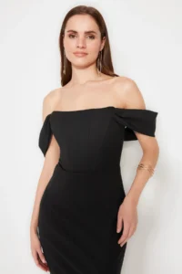 TRENDYOLMİLLA Black Body-Fitting Corset Detailed Weaving Chic Evening Gown Night Graduation Dress - Image 5