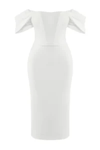 TRENDYOLMİLLA Bridal White Fitted Corset Detailed Weaving Chic Evening Gown Night Graduation Dress - Image 7