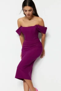 TRENDYOLMİLLA Purple Bodycon Corset Detailed Weaving Chic Evening Gown Night Graduation Dress