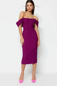 TRENDYOLMİLLA Purple Bodycon Corset Detailed Weaving Chic Evening Gown Night Graduation Dress - Image 2