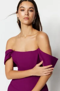 TRENDYOLMİLLA Purple Bodycon Corset Detailed Weaving Chic Evening Gown Night Graduation Dress - Image 3