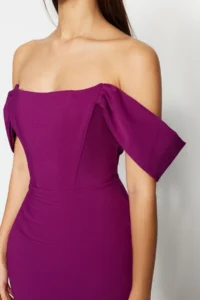 TRENDYOLMİLLA Purple Bodycon Corset Detailed Weaving Chic Evening Gown Night Graduation Dress - Image 4