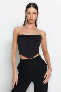 TRENDYOLMİLLA Black Crop Lined Corset Detailed Knitting Bustier