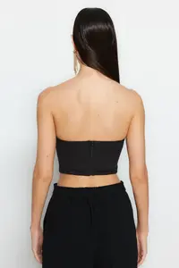 TRENDYOLMİLLA Black Crop Lined Corset Detailed Knitting Bustier - Image 6