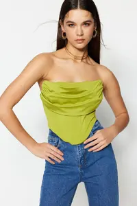 TRENDYOLMİLLA Light Green Crop Lined Corset Detailed Knitting Bustier