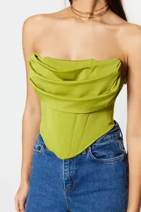 TRENDYOLMİLLA Light Green Crop Lined Corset Detailed Knitting Bustier - Image 4