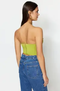 TRENDYOLMİLLA Light Green Crop Lined Corset Detailed Knitting Bustier - Image 5