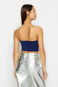 TRENDYOLMİLLA Saks Blue Crop Lined Corset Detailed Knitting Bustier - Image 6