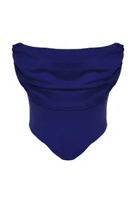 TRENDYOLMİLLA Saks Blue Crop Lined Corset Detailed Knitting Bustier - Image 7