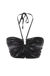 TRENDYOLMİLLA Black Crop Lined Weaving with accessories Satin Bustier - Image 6