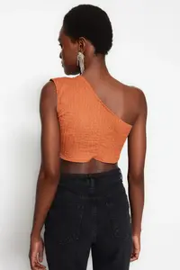 TRENDYOLMİLLA Brick Red Crop Knitting textured Bustier - Image 6