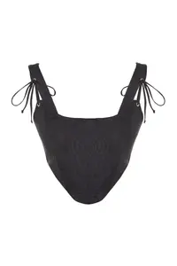 TRENDYOLMİLLA Black Crop Lined Piped Corset Detailed Knitting Lace Bustier - Image 7