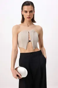 TRENDYOLMİLLA Beige*001 Plain Strapless Sleeveless Cut Out Weaving polyviscone Elegant/Evening Bustier