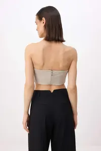 TRENDYOLMİLLA Beige*001 Plain Strapless Sleeveless Cut Out Weaving polyviscone Elegant/Evening Bustier - Image 4