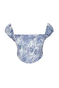TRENDYOLMİLLA Multicolored Crop Lined Corset Detailed flower patterned Weaving Poplin Bustier - Image 8