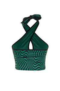 TRENDYOLMİLLA Black-Green Crop Knitting Window/Cut Out Detailed Animal Patterned Bustier - Image 8
