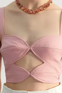 TRENDYOLMİLLA Pink Body-Fitting Weaving Cut-out/Window Detailed Bustier - Image 5