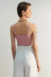 TRENDYOLMİLLA Pink Body-Fitting Weaving Cut-out/Window Detailed Bustier - Image 6