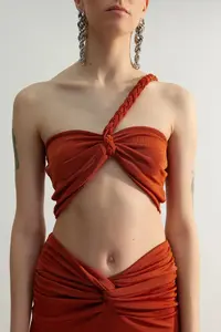 TRENDYOLMİLLA Limited Edition Brown Knitting Detailed Bustier - Image 4