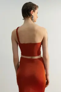 TRENDYOLMİLLA Limited Edition Brown Knitting Detailed Bustier - Image 6