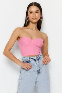 TRENDYOLMİLLA Pink Heart Yaka Weaving Bustier - Image 2