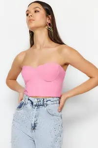 TRENDYOLMİLLA Pink Heart Yaka Weaving Bustier - Image 3