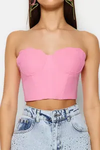 TRENDYOLMİLLA Pink Heart Yaka Weaving Bustier - Image 4