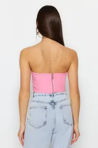 TRENDYOLMİLLA Pink Heart Yaka Weaving Bustier - Image 6