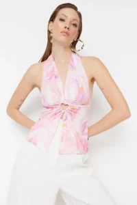 TRENDYOLMİLLA Multicolored with accessories Window/Cut Out Detailed Printed Knitting Blouse - Image 3