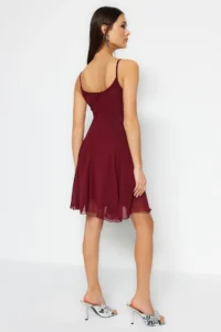 TRENDYOLMİLLA Burgundy A-Cut with accessories Lined Siphon Short Evening Gown Flight Flight Night Graduation Dress - Image 12