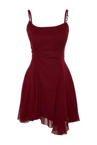 TRENDYOLMİLLA Burgundy A-Cut with accessories Lined Siphon Short Evening Gown Flight Flight Night Graduation Dress - Image 13