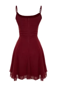 TRENDYOLMİLLA Burgundy A-Cut with accessories Lined Siphon Short Evening Gown Flight Flight Night Graduation Dress - Image 14