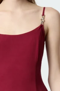 TRENDYOLMİLLA Burgundy A-Cut with accessories Lined Siphon Short Evening Gown Flight Flight Night Graduation Dress - Image 4