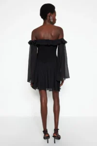 TRENDYOLMİLLA Black A-Kesim Lined with flywheel Boho Weaving Siphon Short Evening Gown Gece Graduation Dress - Image 7
