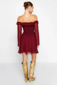 TRENDYOLMİLLA Burgundy A-Cut Wedding/Marriage Chic Evening Gown Flight Flight Graduation Dress - Image 10