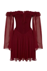 TRENDYOLMİLLA Burgundy A-Cut Wedding/Marriage Chic Evening Gown Flight Flight Graduation Dress - Image 11