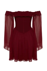 TRENDYOLMİLLA Burgundy A-Cut Wedding/Marriage Chic Evening Gown Flight Flight Graduation Dress - Image 12