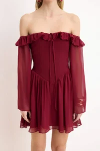 TRENDYOLMİLLA Burgundy A-Cut Wedding/Marriage Chic Evening Gown Flight Flight Graduation Dress - Image 3
