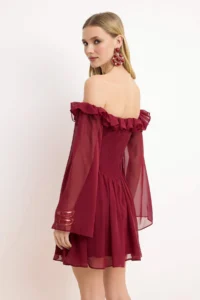 TRENDYOLMİLLA Burgundy A-Cut Wedding/Marriage Chic Evening Gown Flight Flight Graduation Dress - Image 4